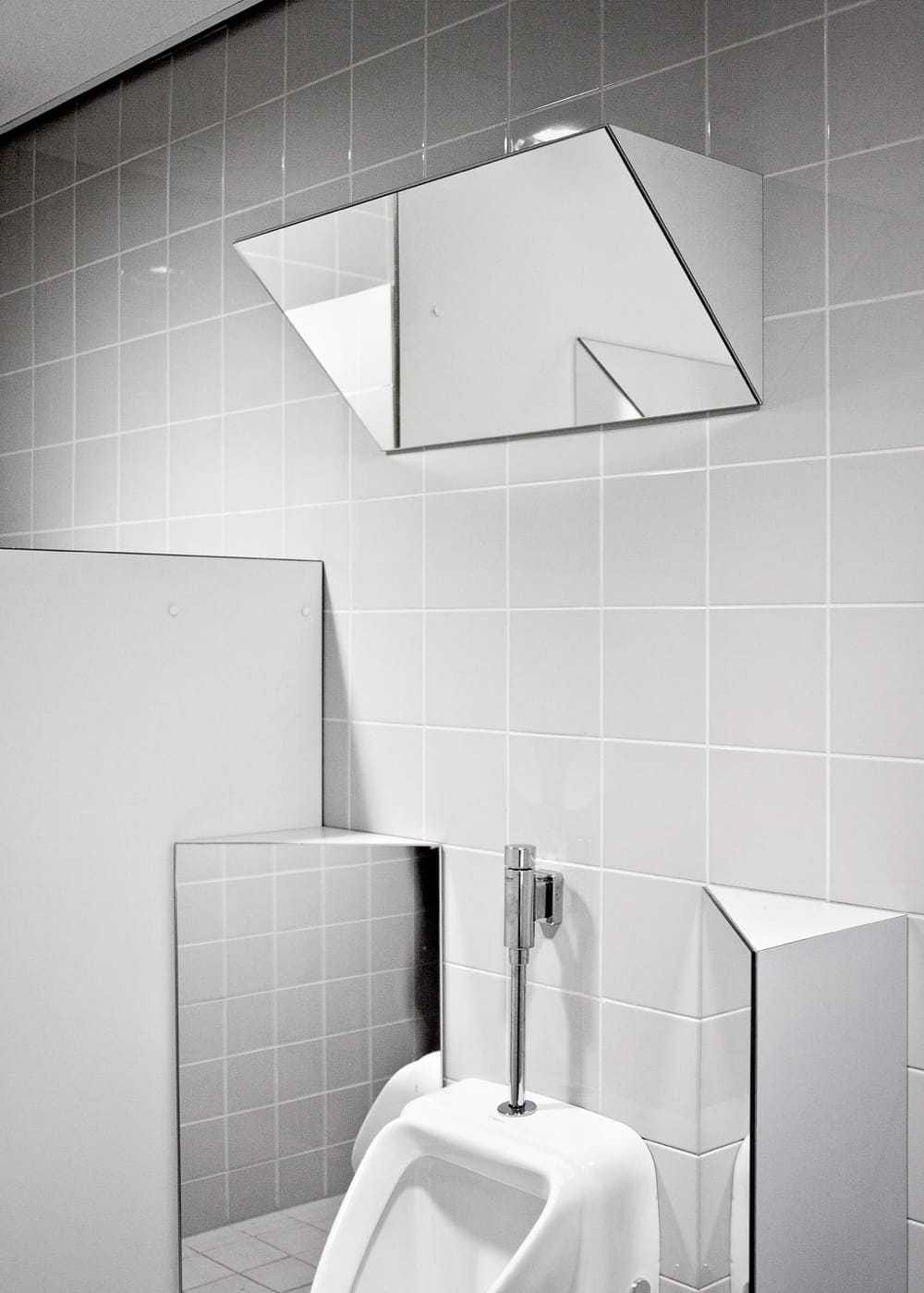 Mirrors are installed around the urinal, allowing of cers to oversee the procedure of the inmate taking a urine- sample. 
Penitentiary Overmaze, remodeled into a facility for detention under hospital order (TBS) 
Maastricht, 2014