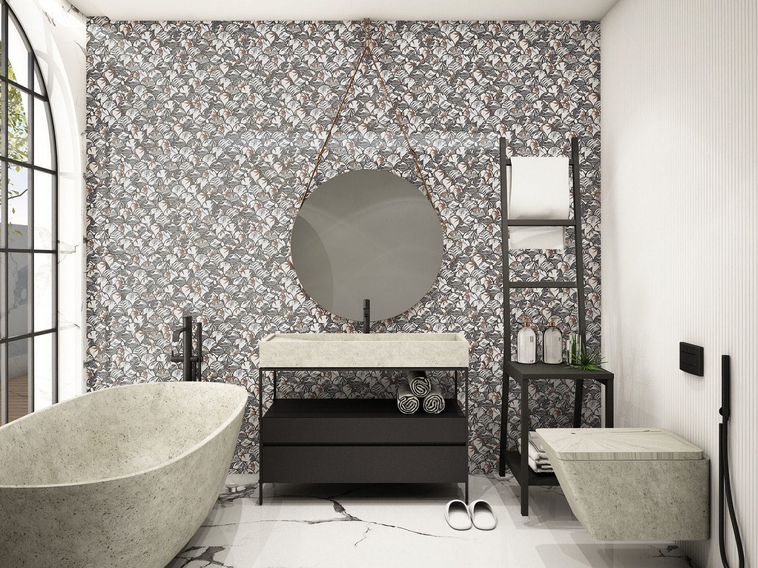 Modern Bathroom Interior design,trend design 2019 ,3d rendering ,3d illustration